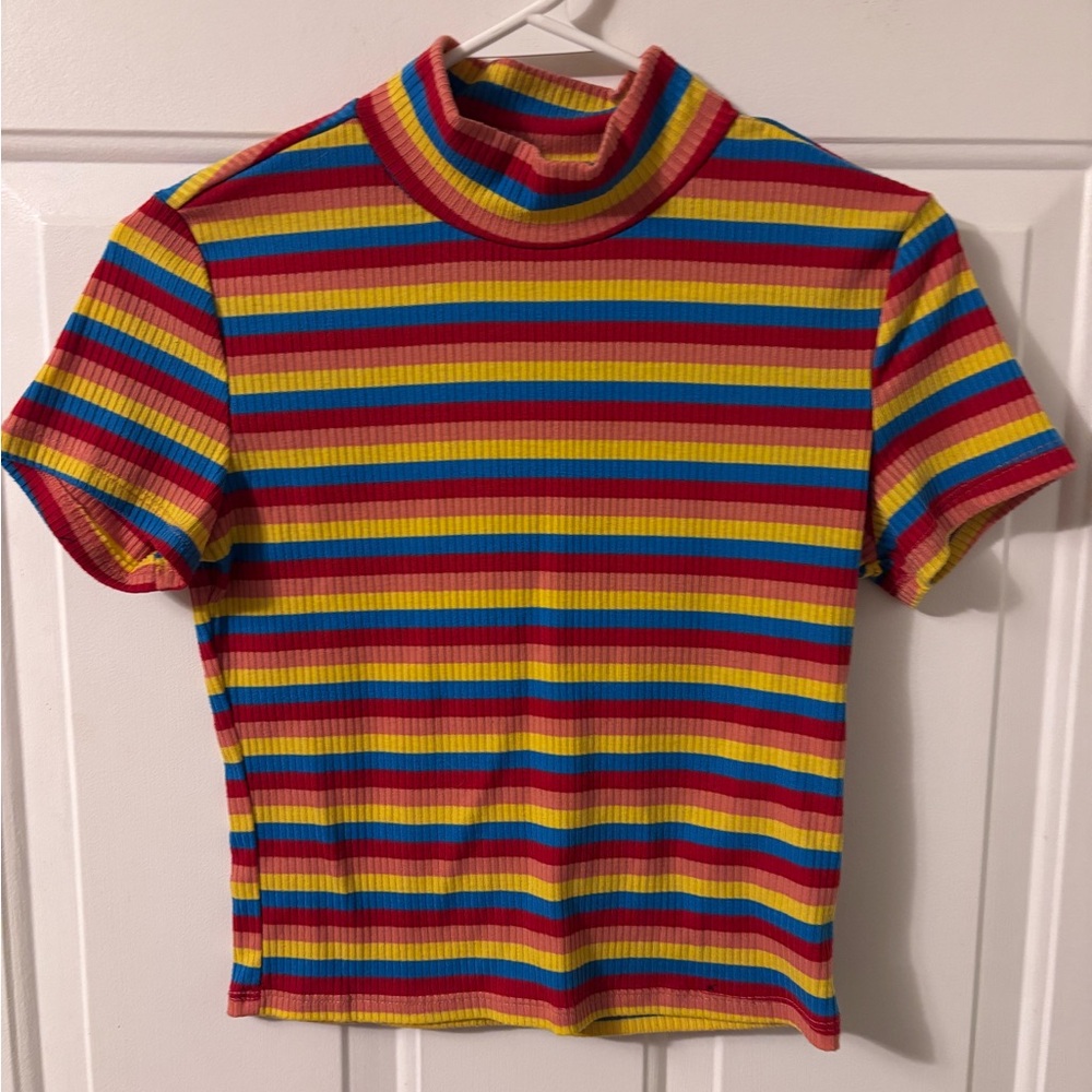Shein Rainbow Striped Mock Turtleneck Top Size Small